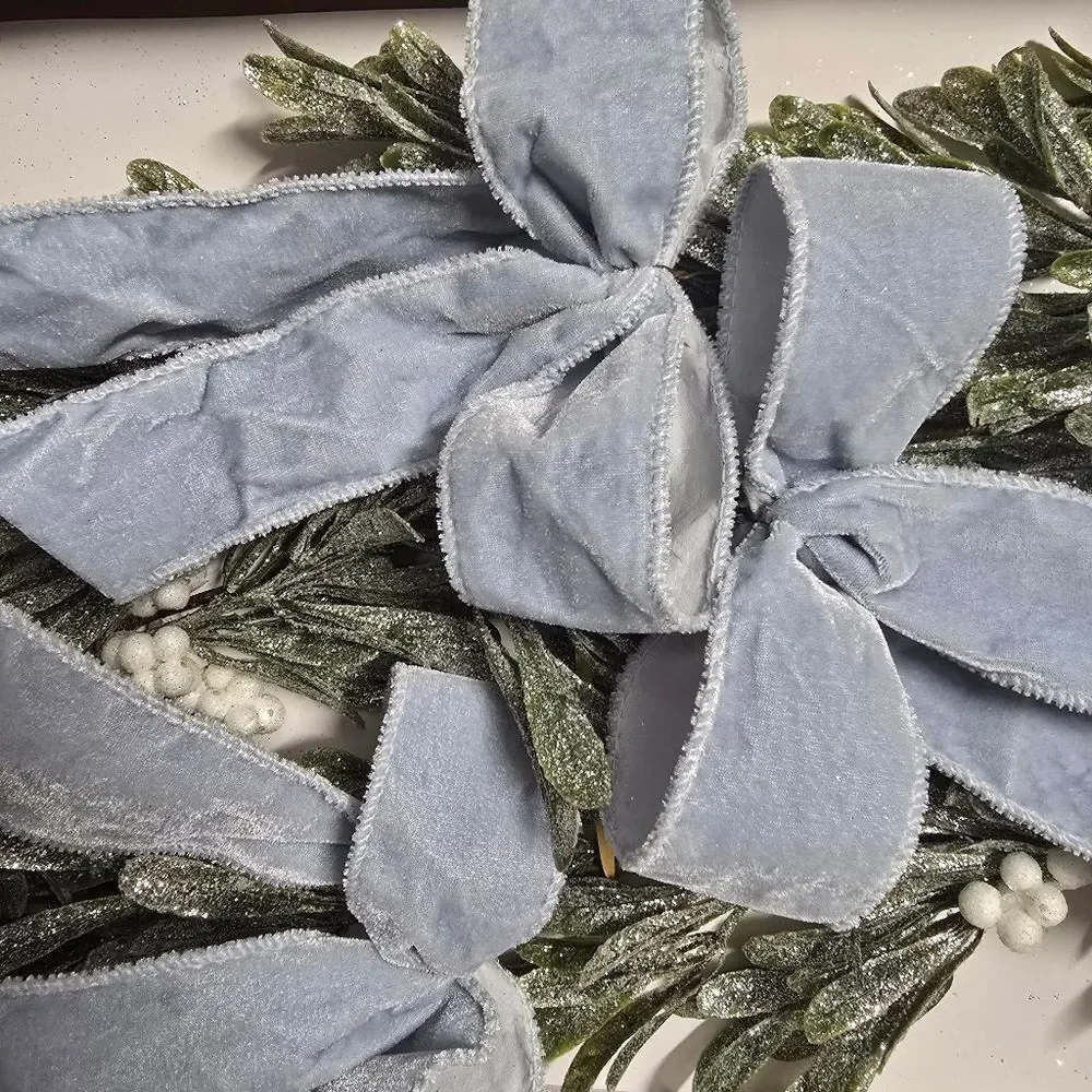 6 Ft Elegant Garland Featuring Blue Bows Greenery White Berries HOLIDAY WEDDING